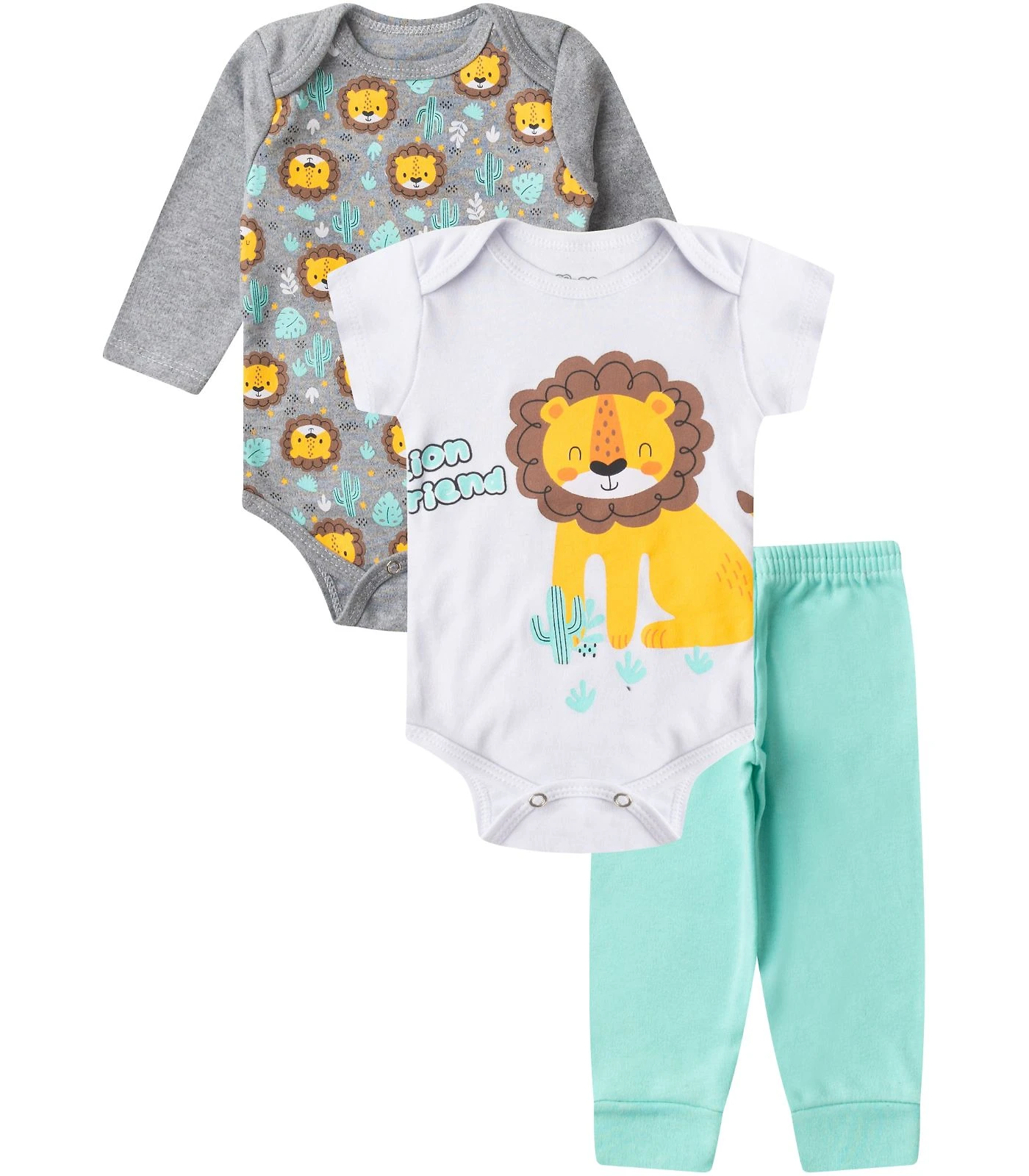 Kit Body Infantil Longo 3 Peças Kappes Cinza