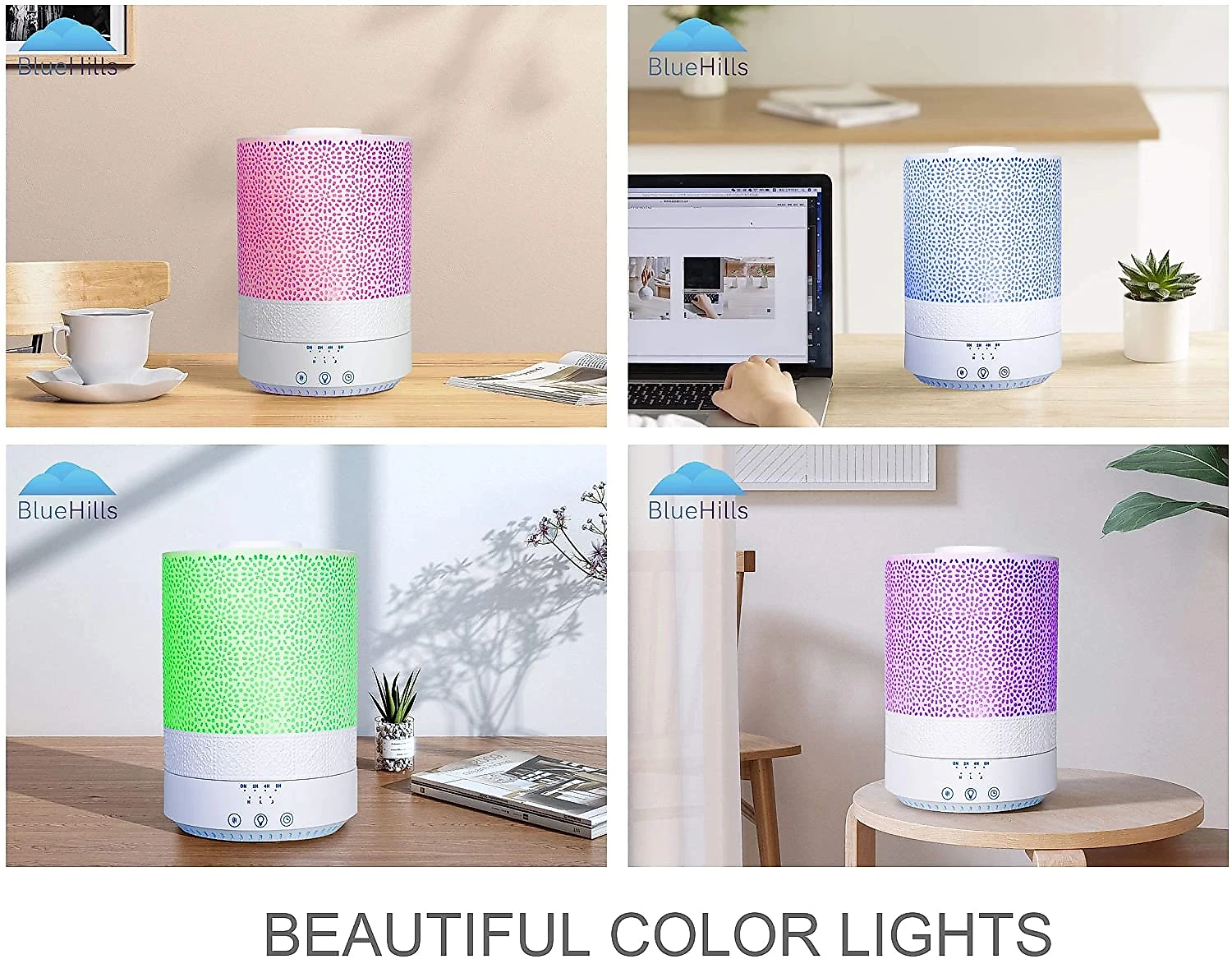 BlueHills Umidificador Ultrassônico Portátil 25L com A romaterapia e 7 Luzes LED até 8H 110V Branco