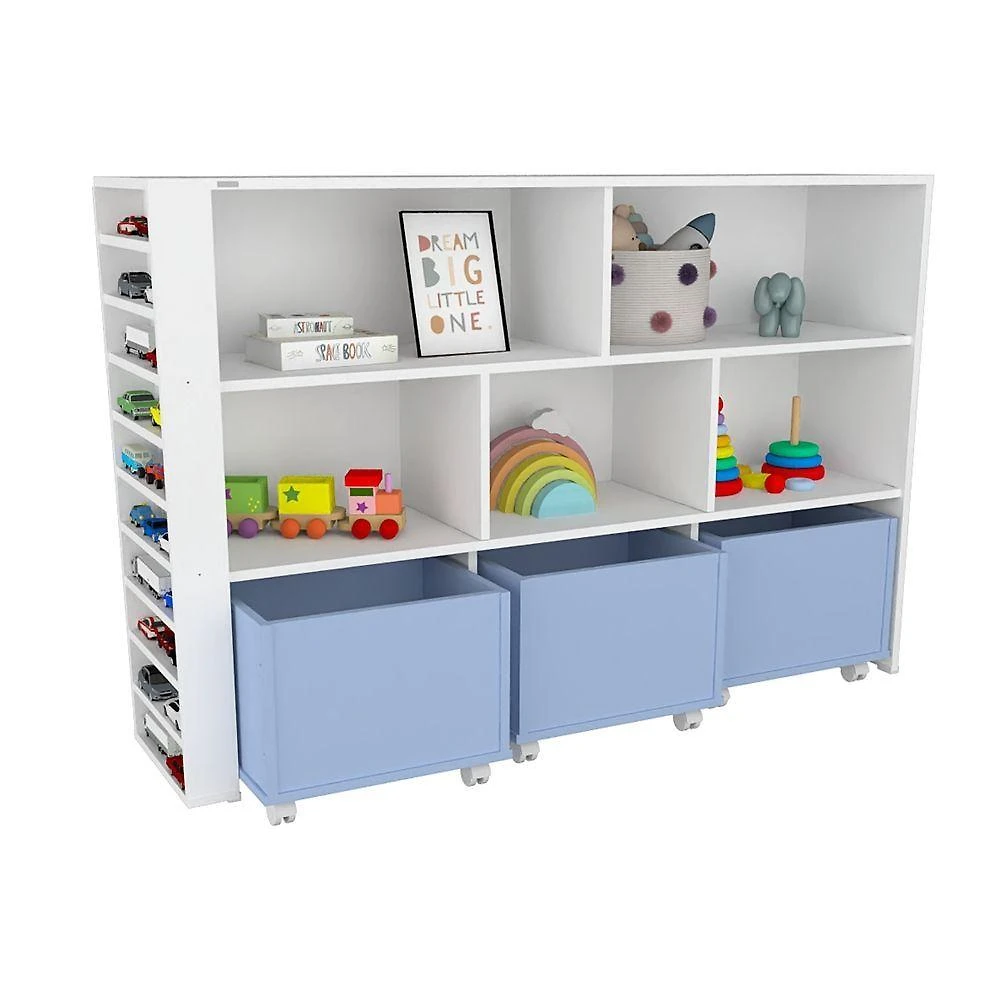 Organizador Infantil Natanael Baús e Porta Carrinho MDF 135CM Azul Woodcore