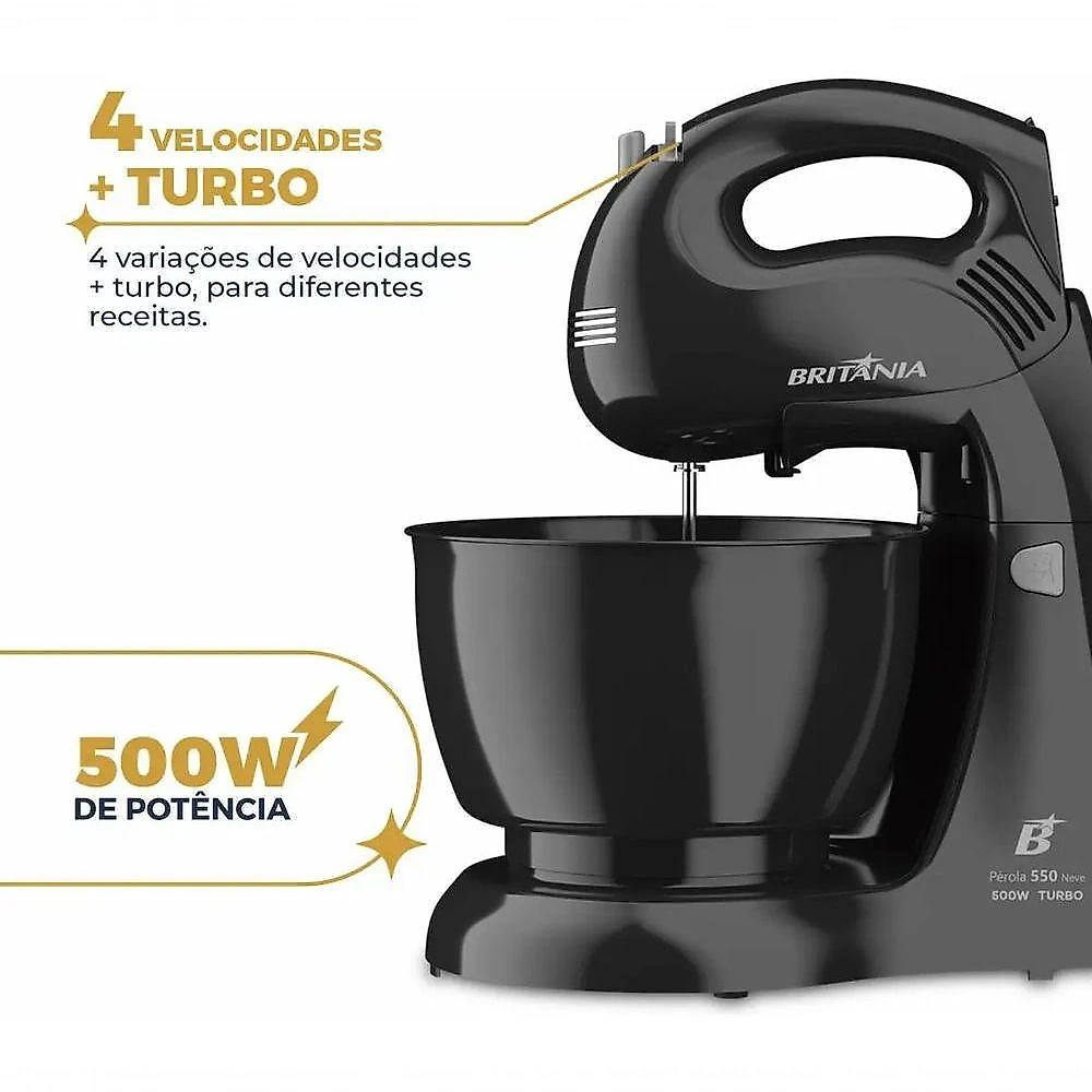 Batedeira Convencional Britânia Pérola 550 Turbo 4,3L 500W Preto 220V