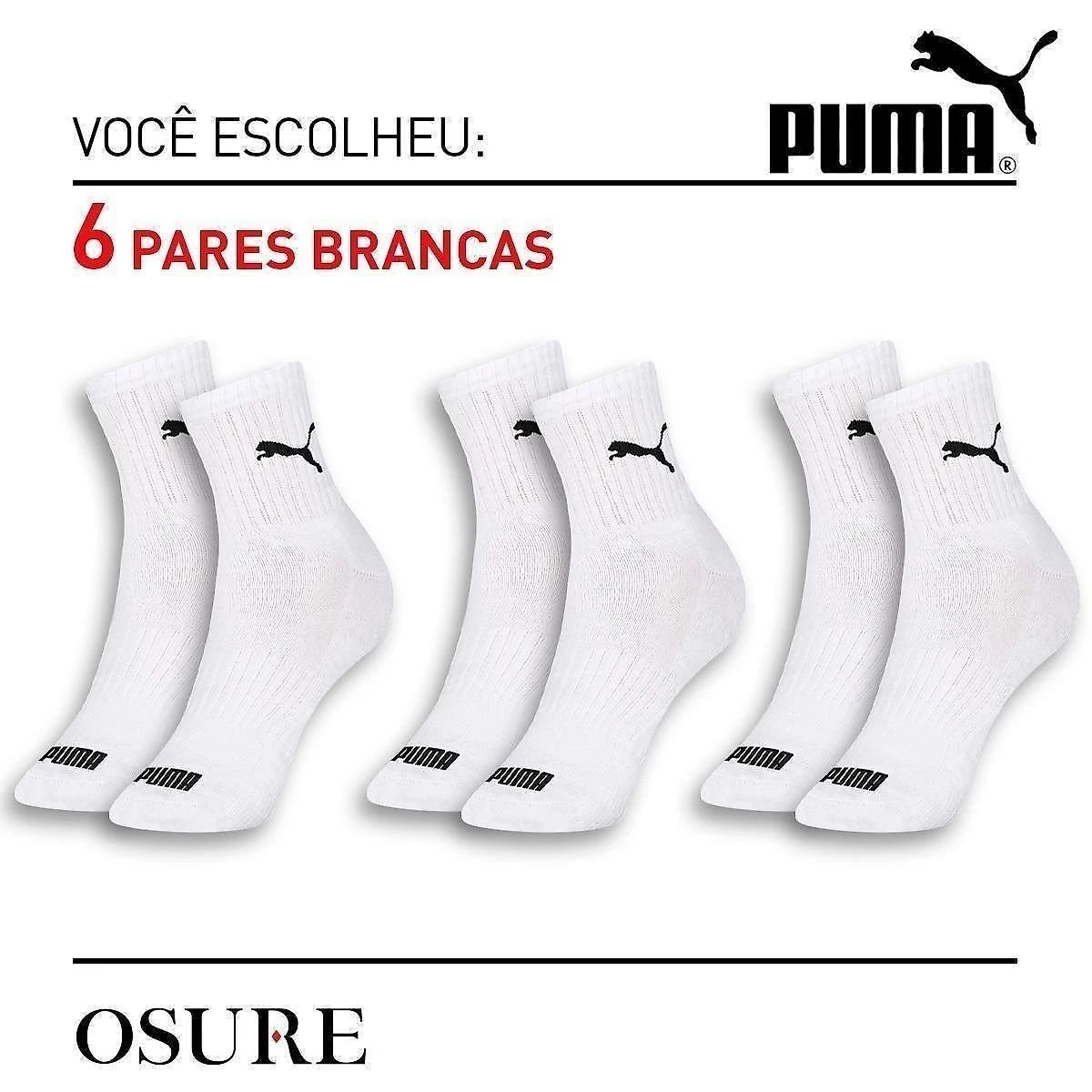 Meia Cano Médio Puma c/ 03 Pares Branco - 34/39