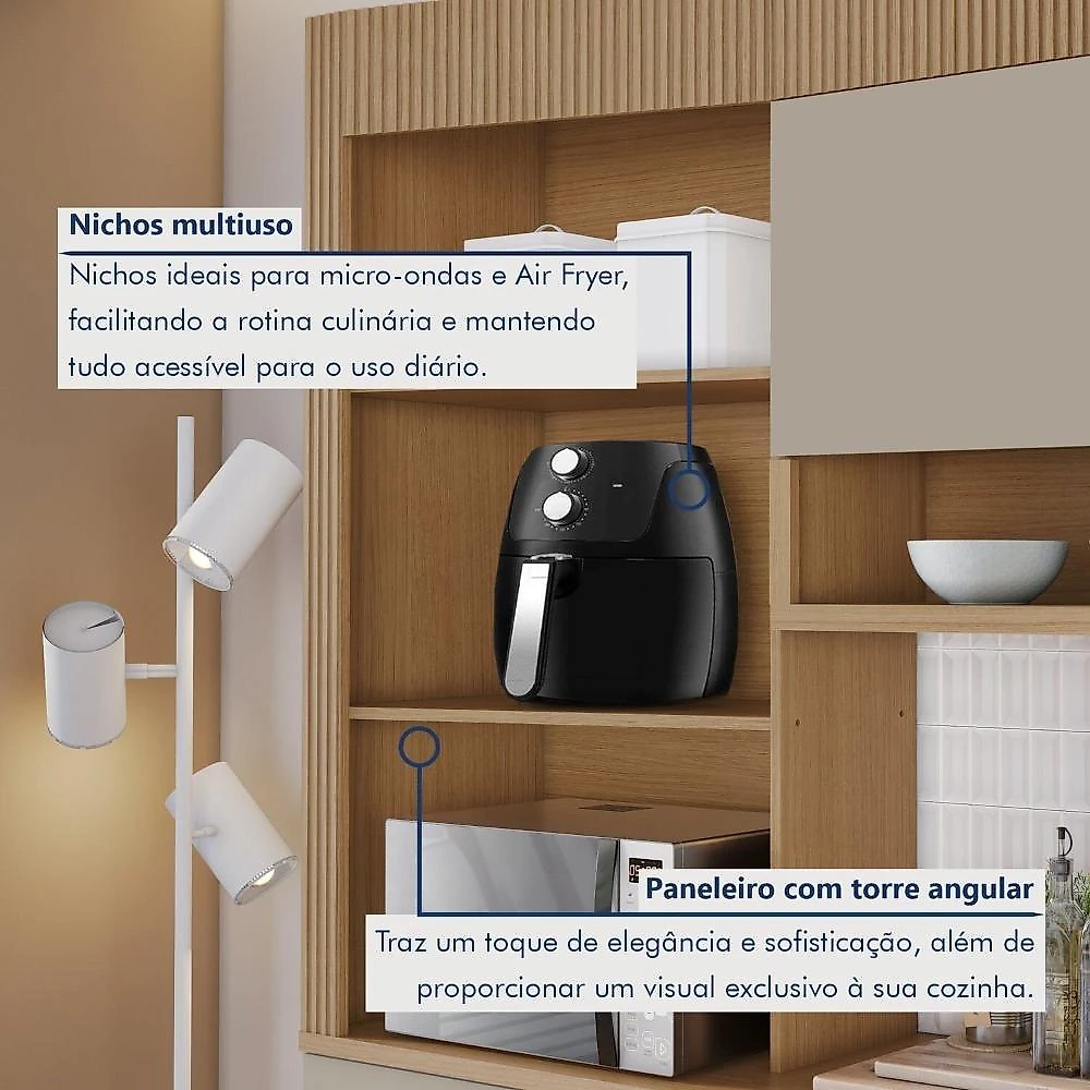 Paneleiro Torre Angular 1 Porta 1 Gaveta 65cm 100% Mdf Realeza Premium Carvalho/Greige