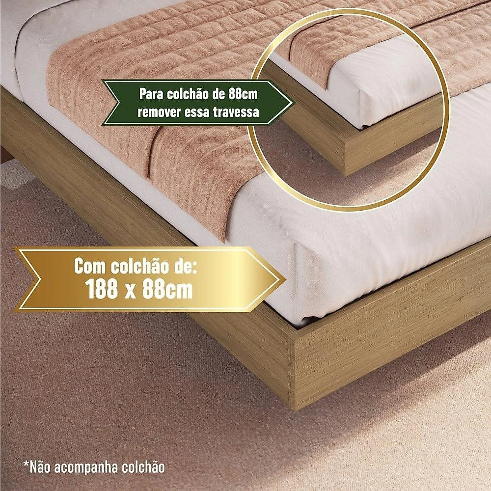 Cama de Solteiro 90 Suspensa com Ilunimação em Led e Organizador na Cabeceira Cancun  Mel