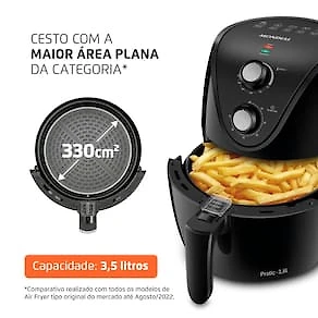 Miniatura Fritadeira Elétrica Sem Óleo Air Fryer Mondial AF35-BF MK NE 1500W 3,5 Litros - Preta 110V