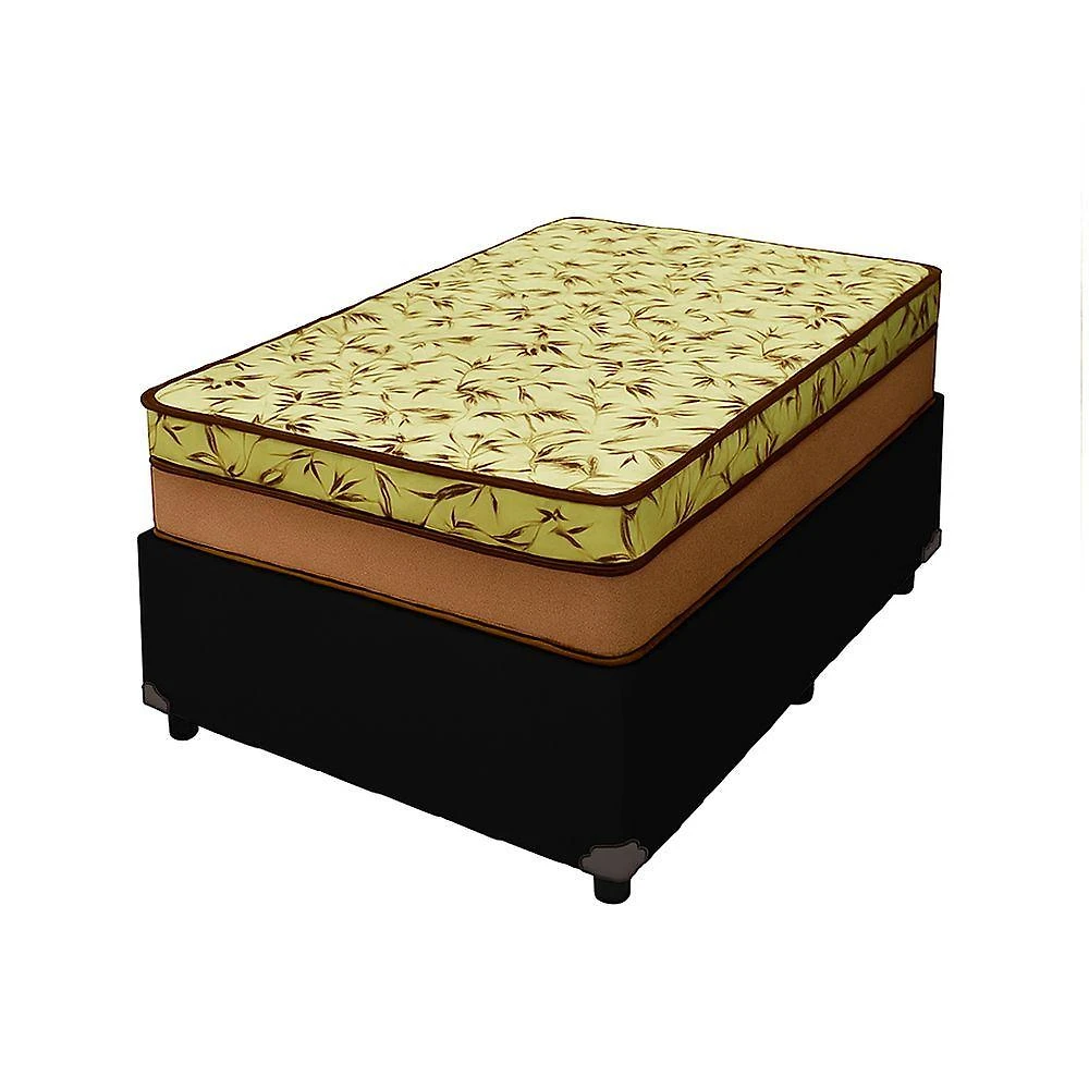 Cama Box Solteiro 88 Tecido Sintético Preto Com Colchão De Espuma D33 Tokio Bege