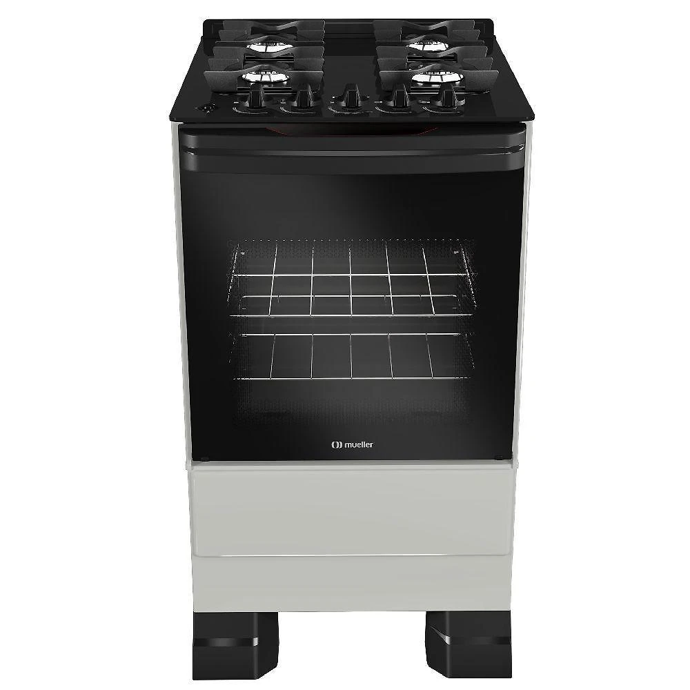 Fogão mueller 4 bocas titanio bivolt mesa de vidro grades ferro fundindo mfv4bf