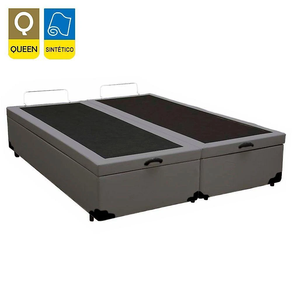 Cama Box Baú Queen Bipartido Sintético Sereneprime Cinza 158x198x44