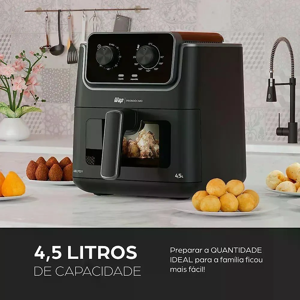 Fritadeira Elétrica Air Fryer WAP AF01 4,5L 1300W Multifuncional Preto 110V