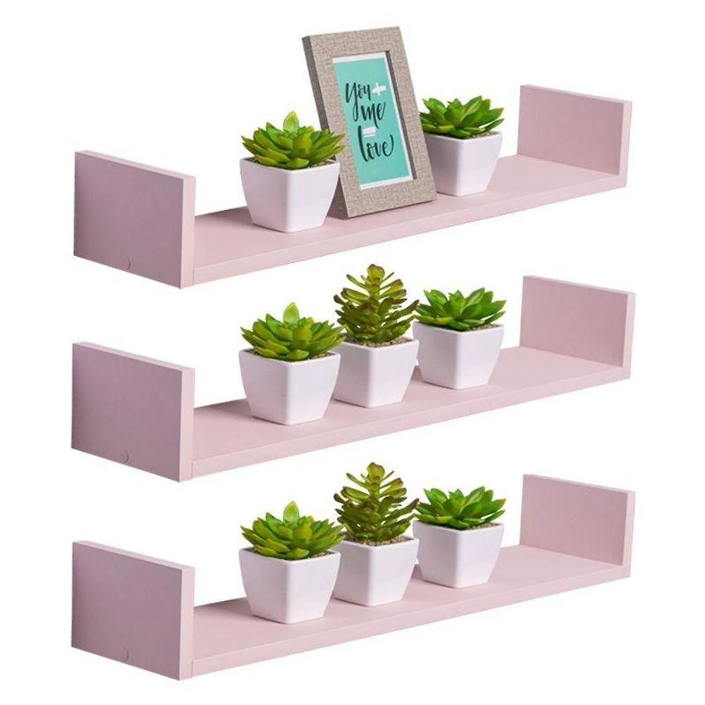 Prateleira Kit 3 U 70X15CM MDP Suporte Invisível Organizador Moderno Sala Rosa Claro Mercado