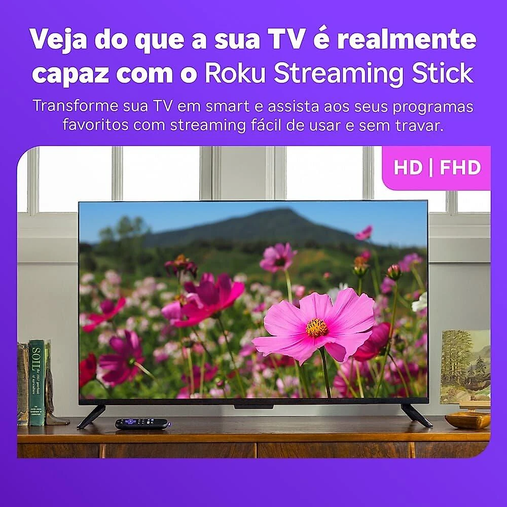 Roku Streaming Stick 2025, Dispositivo para TV HD/FHD, com Controle por Voz, Preto - 3840BR
