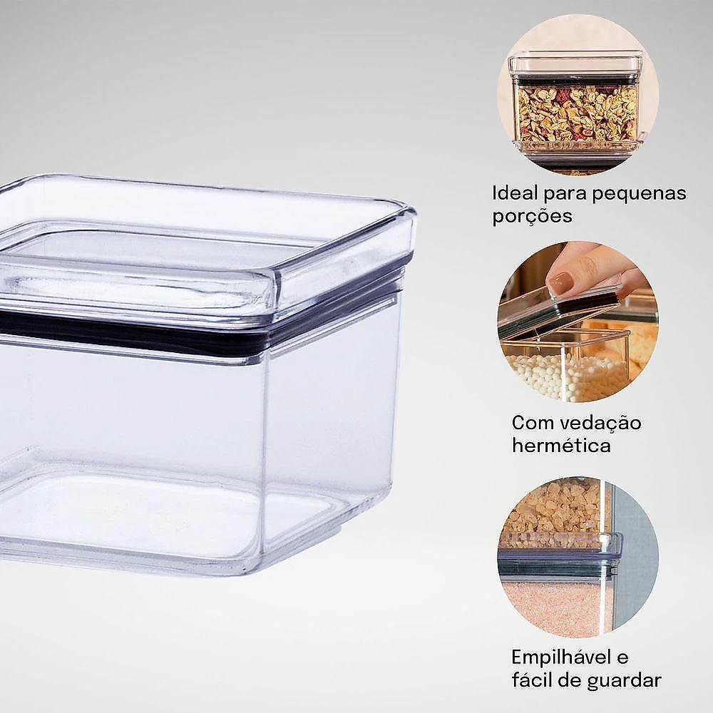 Kit 8 Potes Herméticos Lumini Paramount Organizadores de Alimentos Acrilico Poliestireno Empilháveis