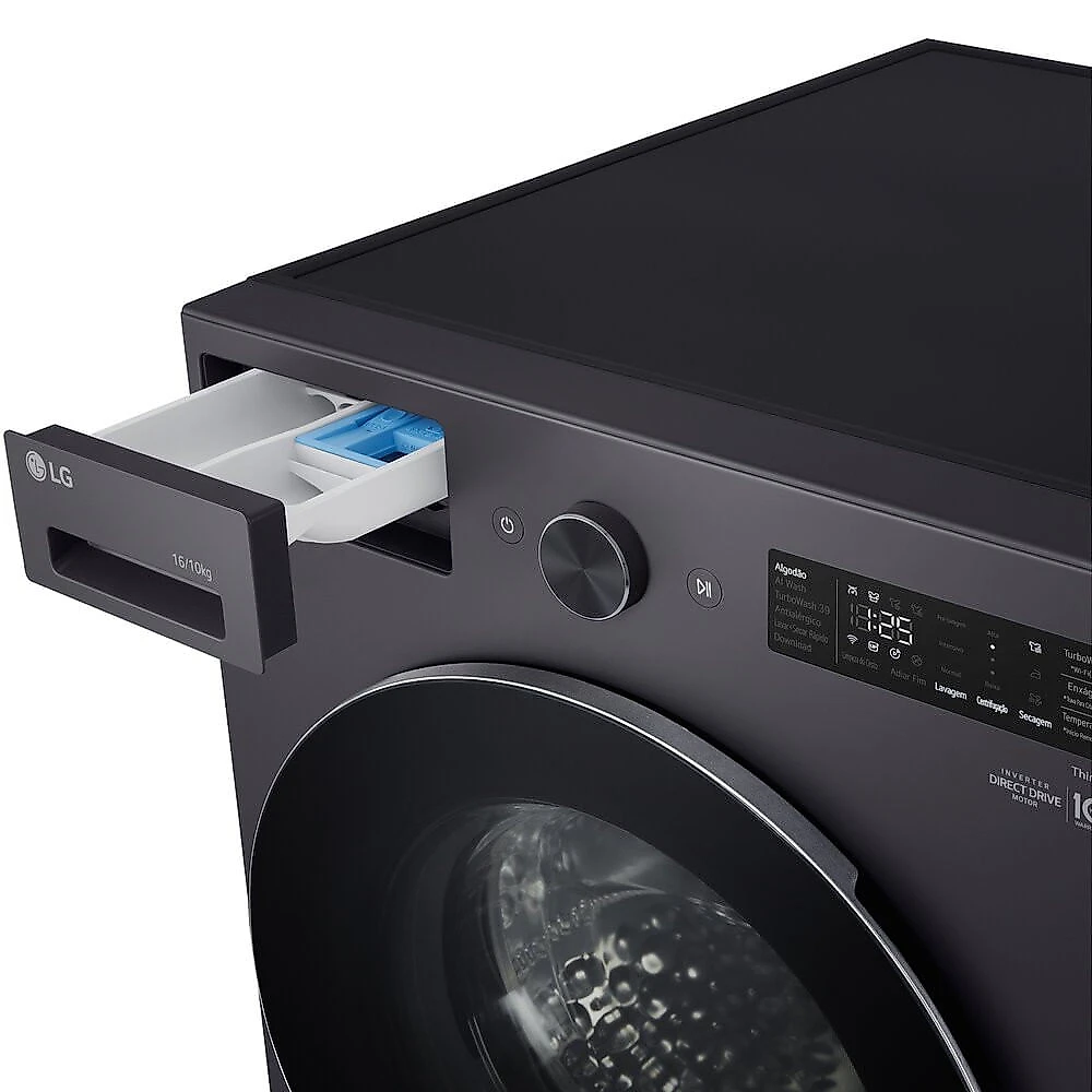 Lava e Seca WD16GNT 16Kg ou 10Kg Front Load Automático Touch LED LG Blkinox - 110V