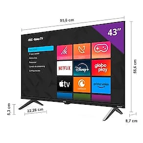 Smart TV AOC 43” Full HD DLED 43S5045/78G Roku TV Processador Quad Core Dolby Audio Preta