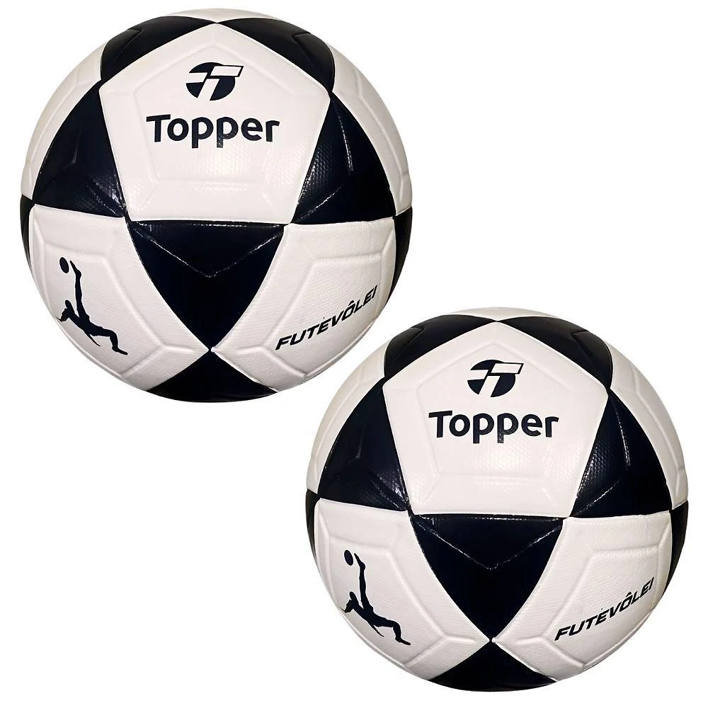 Kit 2 Bolas de Futevôlei R1 Oficial para Areia Branco e Preto Topper