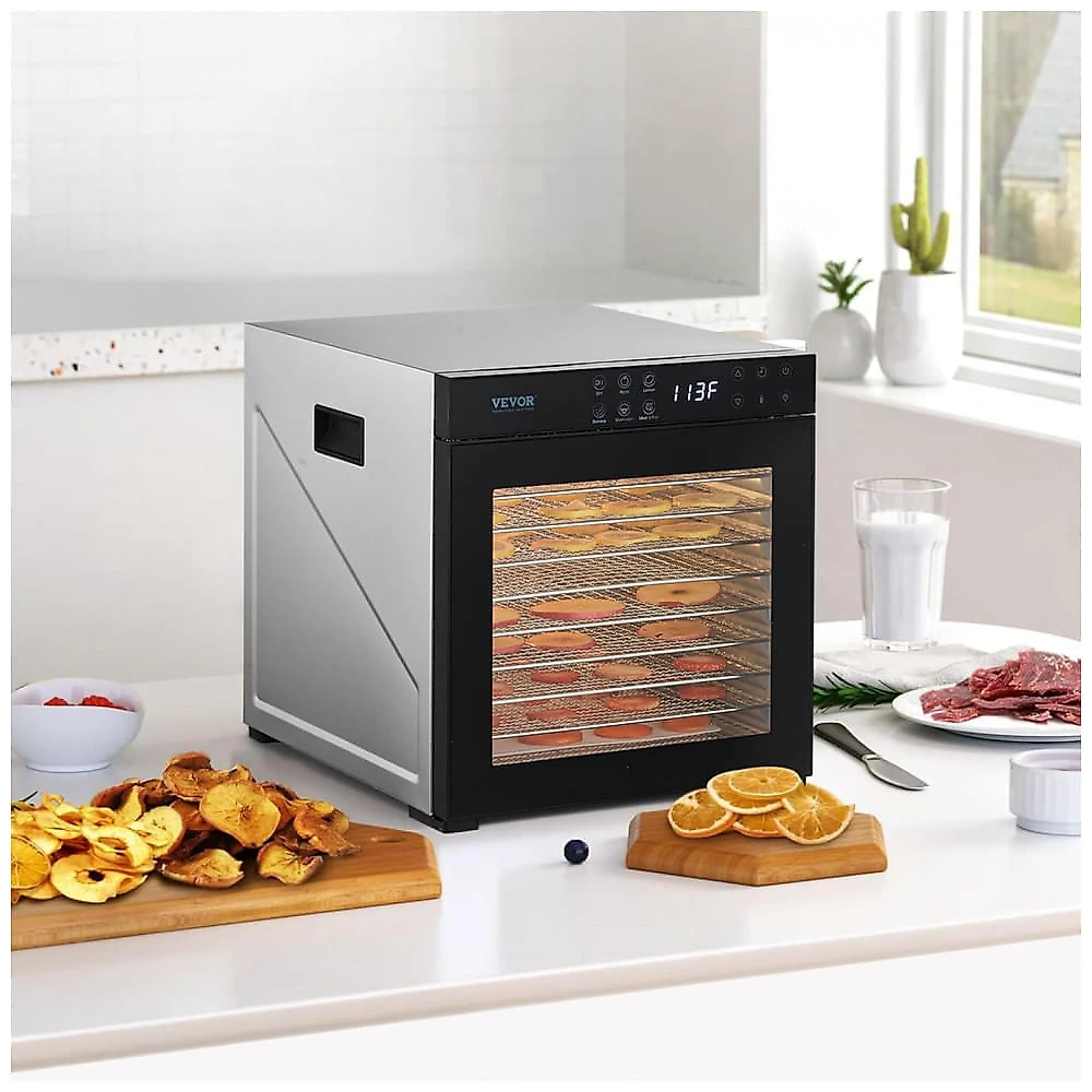 Desidratador de Alimentos VEVOR Prata 10 Bandejas Inox 1000W Timer 24h 120V