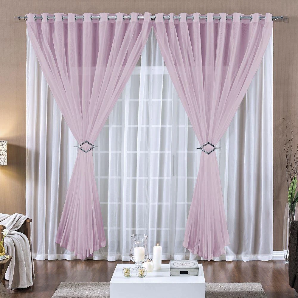 Cortina 2 Mts Voal Sala Quarto Para Trilho Comum Barata Rosa