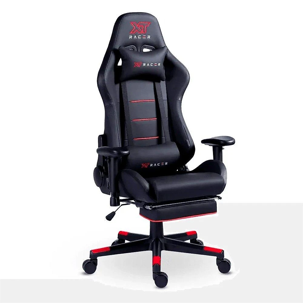 Cadeira Gamer XT Racer Attack, Até 120Kg, Reclinável, Apoio de Pés Retrátil, Cilindro de Gás Classe 4, Couro PU, Preta e Vermelha - XTR-061
