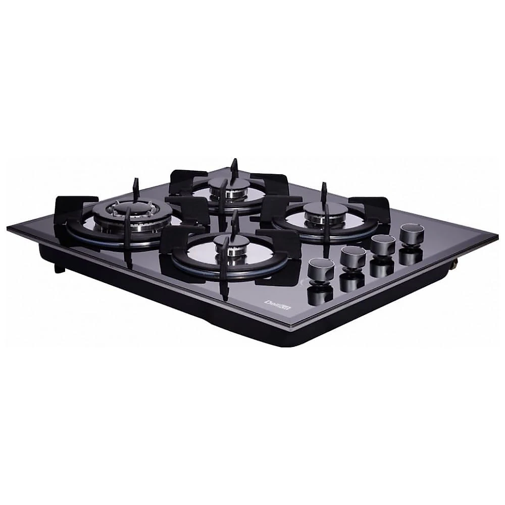 Cooktop a gás 4 bocas Deli-Kit vidro temperado preto embutir dupla alimentação queimadores selados 110V