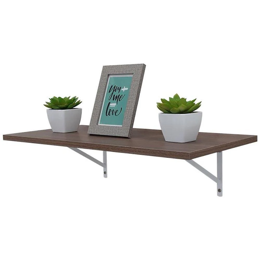 Prateleira 80 X 25cm Nogal com Mão Francesa MDP Fixação Ganchos Organizador Sala Marrom Mercado