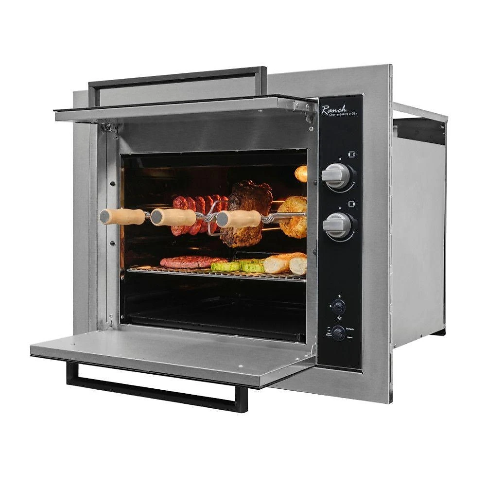 Churrasqueira a Gás de Embutir com Forno Fischer Ranch 3 Espetos Inox com Acendimento Automático