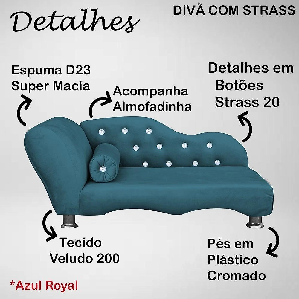 Cama Caminha Diva Pet Veludo Strass Azul Royal Dvinn Azul Royal