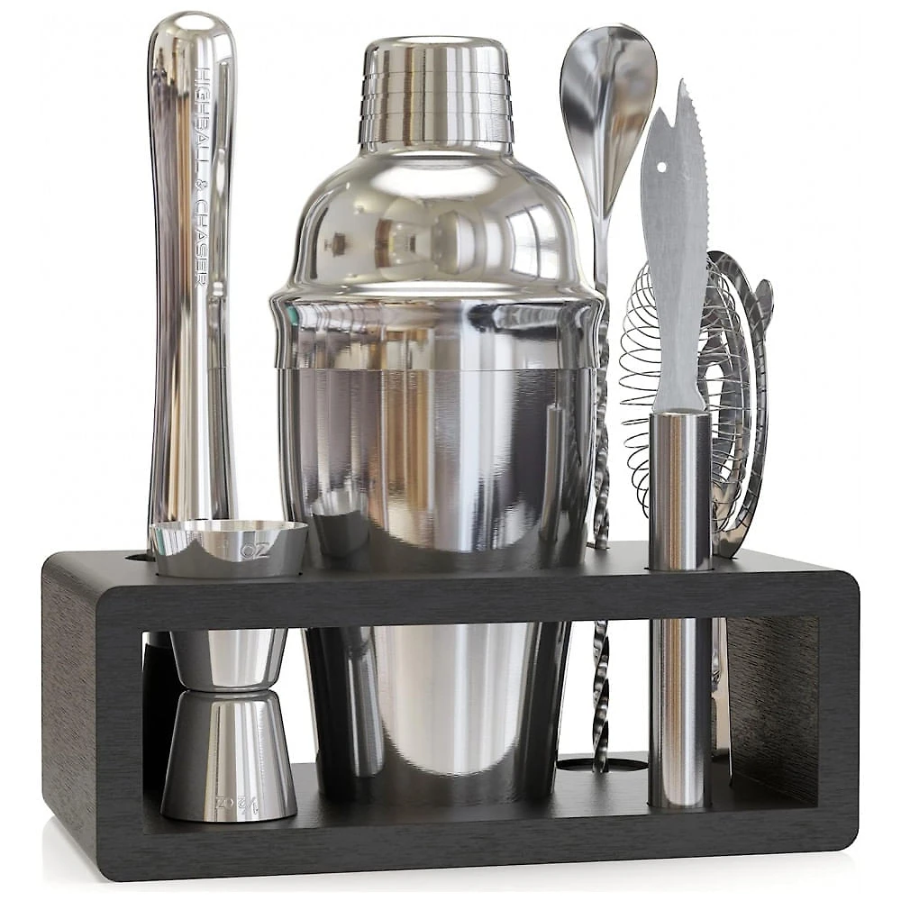 Kit Bn Profissional 6 Peças em Aço Inoxidável com Suporte de Bambu e Livro de Receitas, Cor, HIGHBALL CHASER, Prateado