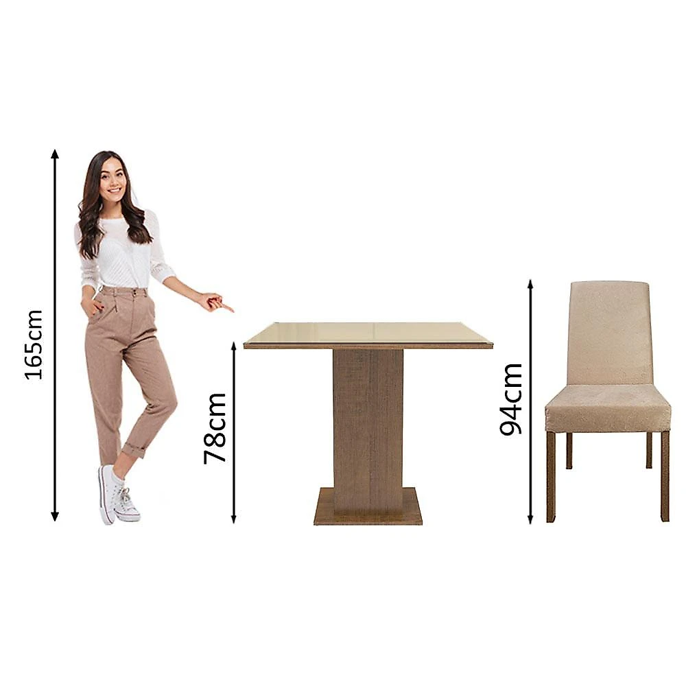 Miniatura Conjunto Sala de Jantar Madesa Evelin Mesa Tampo de Vidro com 4 Cadeiras Rustic/Crema/Imperial