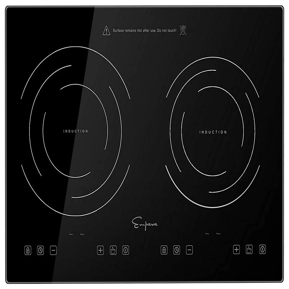 Empava IDC12B2 Fogão Elétrico Horizontal Fogão de Indução com 2 Queimadores em Preto Vitro Cerâmica Vidro Superfície Lisa 1...