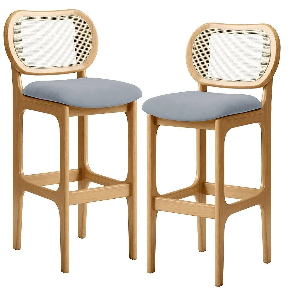 Kit 02 Banquetas Altas Para Cozinha Bancada Sala Tela Betta Fixa L02 Suede Cinza - Lyam