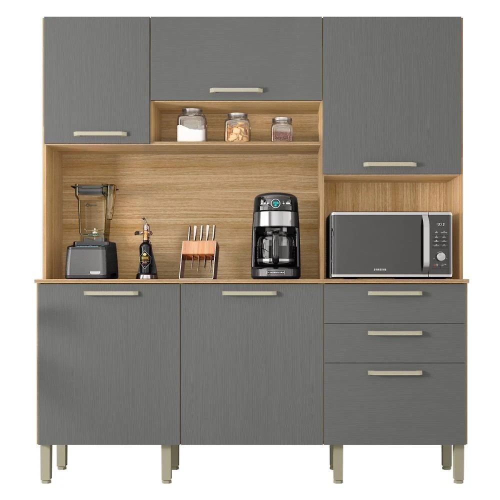Kit De Cozinha Com 2 Gavetas Cuenca Freijó Gris
