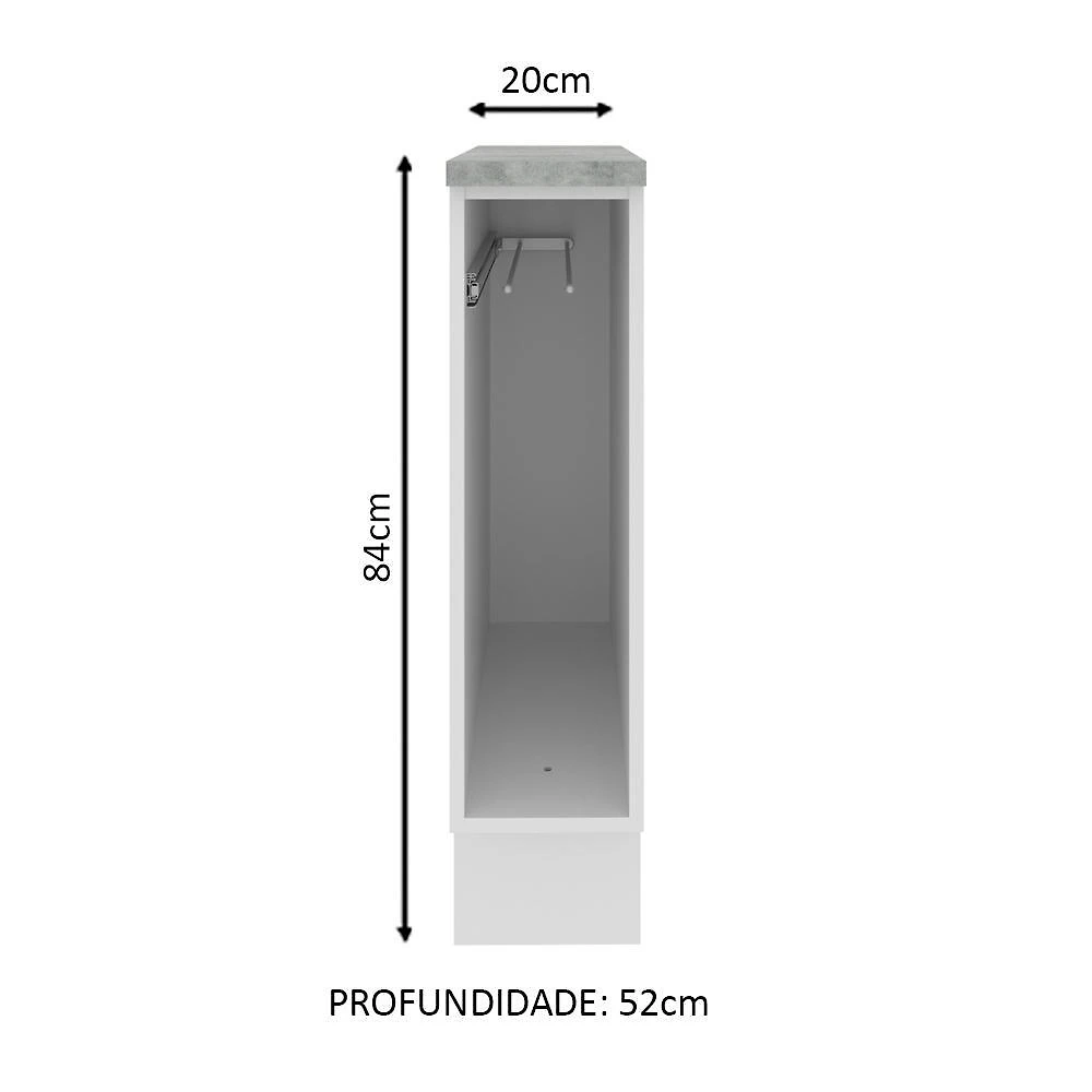 Balcão porta-pano madesa para cozinhas glamy, agata e stella 20 cm (com tampo) - branco