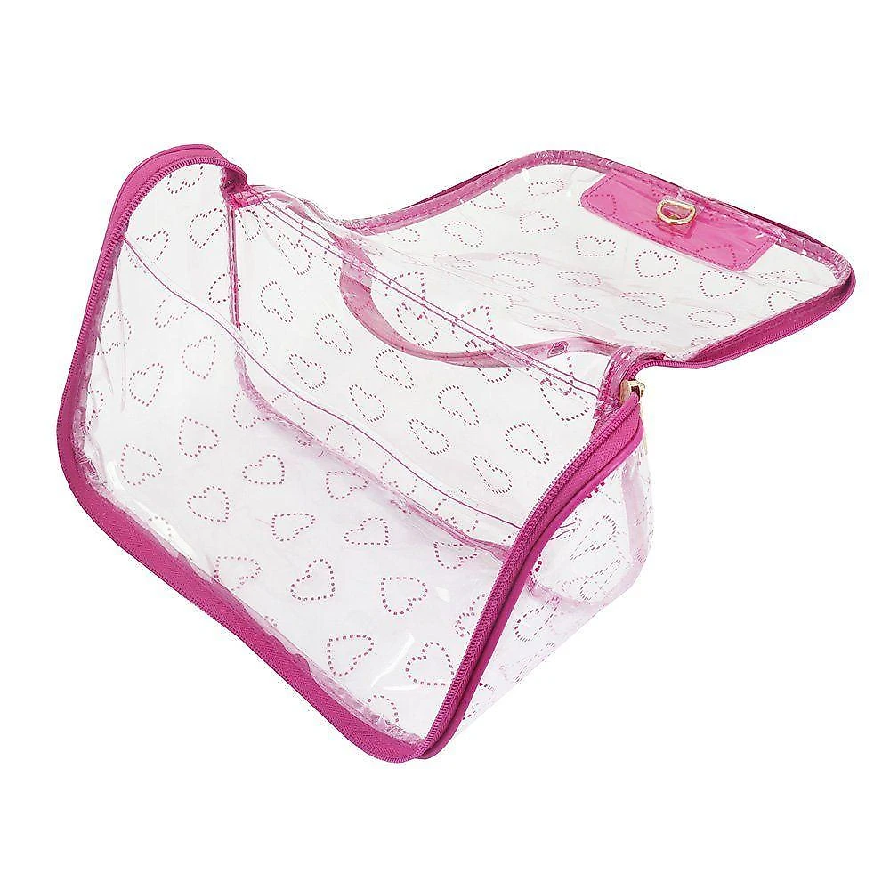 Kit Mala De Bordo E Necessaire Transparente Love Pink
