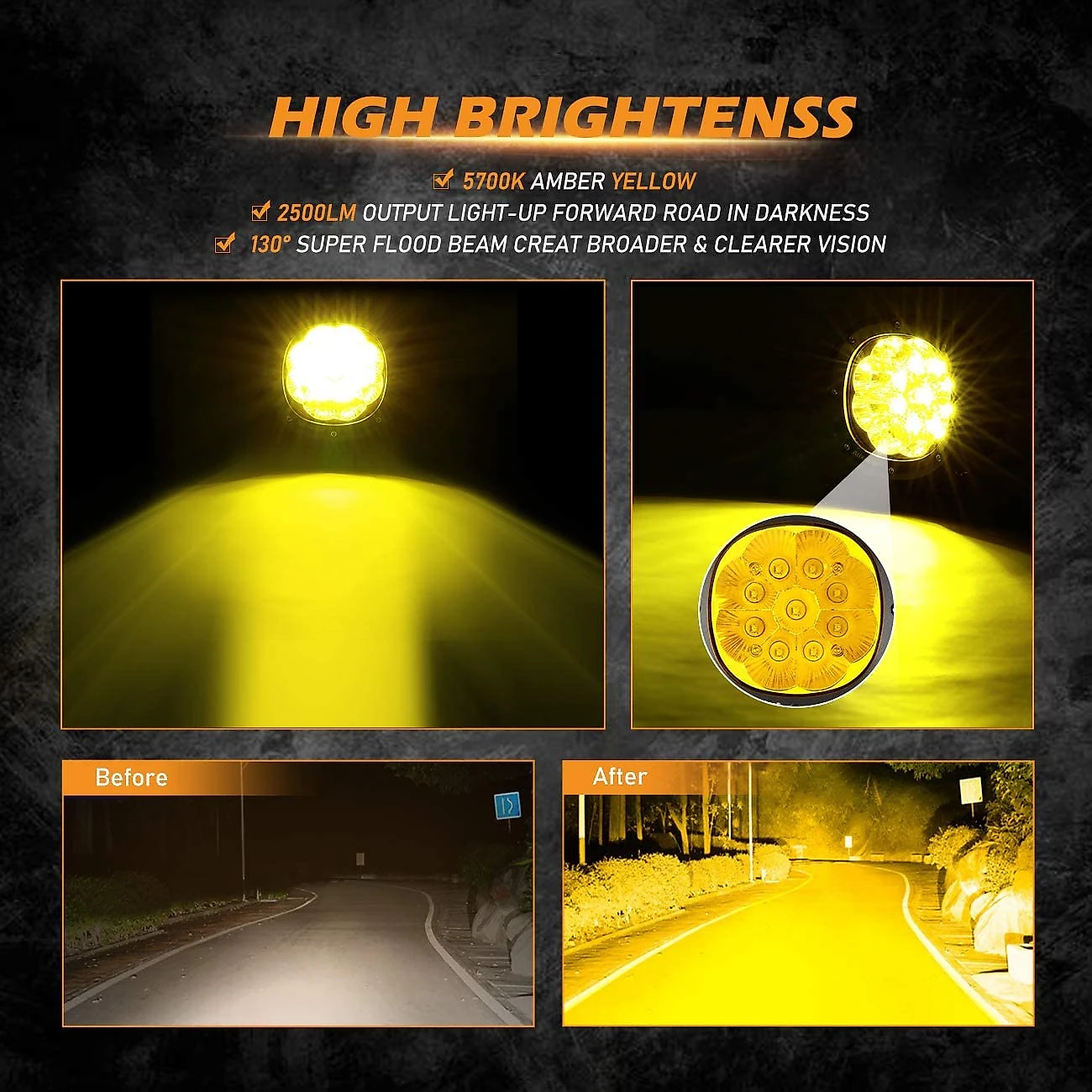 Auxbeam Farol LED Ambar Auxiliar para Carros 4X4 40W 8000LM 12V 2 Peças