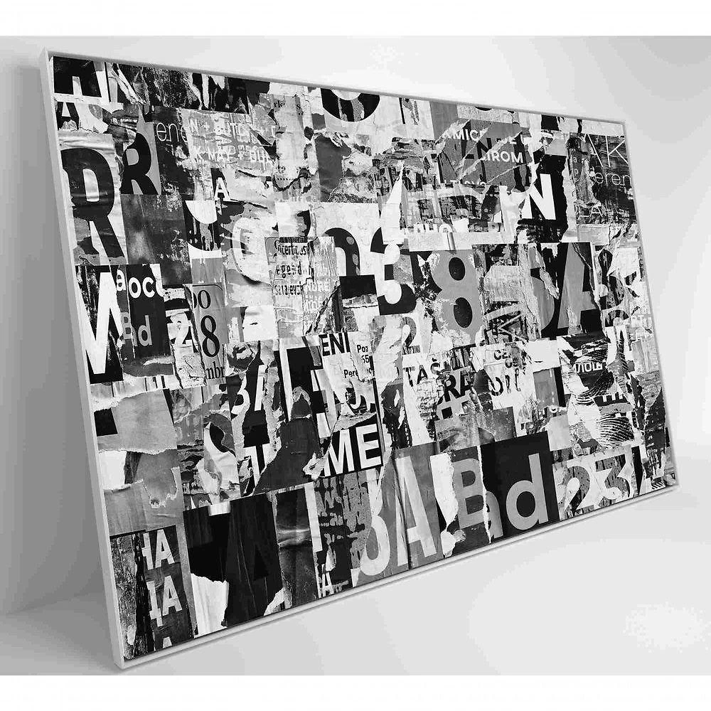 Quadro Colagem De Letras Em Preto E Branco Medidas 120x80 Cm Impressão Adesivo Fotográfico