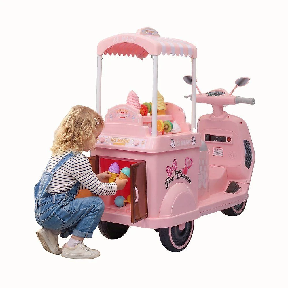 Moto Elétrica Infantil Sorveteria com Som e LED Rosa Unitoys 12V