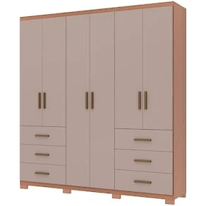 Miniatura Guarda-Roupa Casal Bartira Santiago 6 Portas de Bater 6 Gavetas Externas MDP - 209,2cm de Largura Avelã/Capuccino