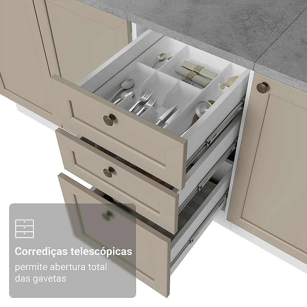 Armário de Cozinha Completa 280 cm Branco/Crema Vik Madesa 01