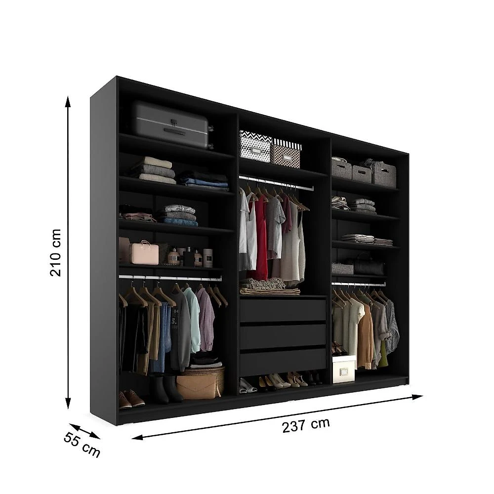 Closet Casal 100% Mdf Bp 237cm 3 Gavetas Monreale Preto