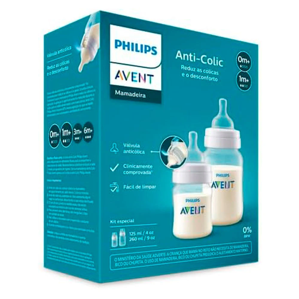 Kit Mamadeira Philips Avent Anti Colic 125ml e 260ml 2 Unidades
