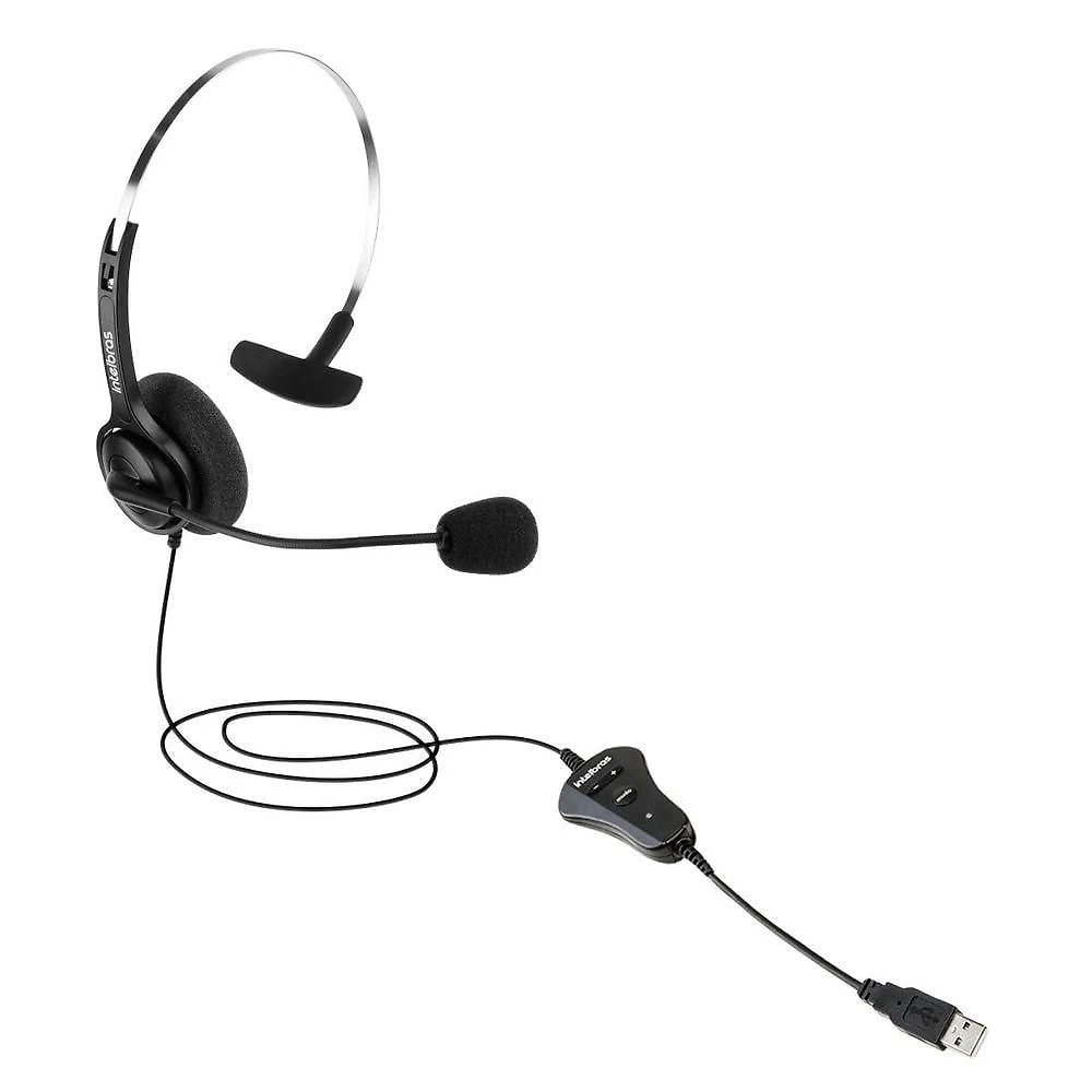 Headset Intelbras CHS 40 USB com Microfone Flexível e Controle no Cabo 2,4m com LED e Mute Preto