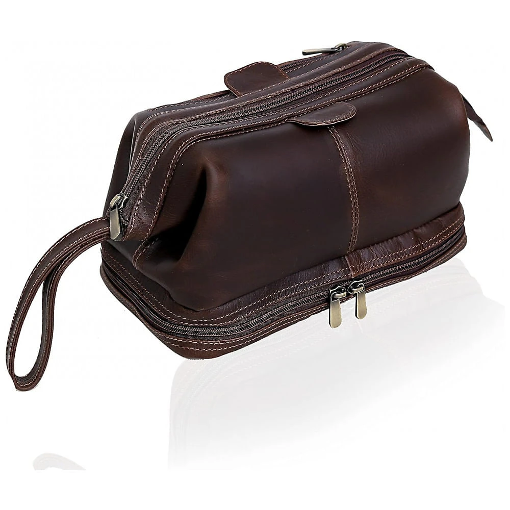 Necessaire Masculina de Couro, CUERO, Marrom Escuro
