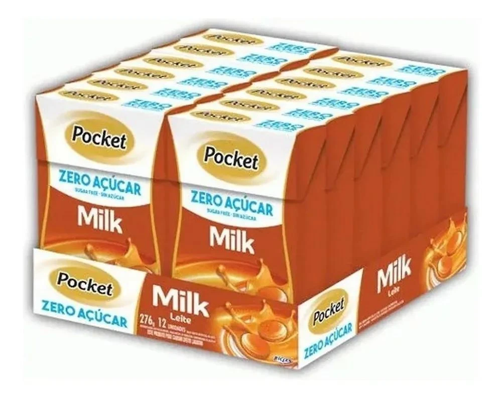 Miniatura Bala Pocket Leite Zero Açúcar Caixa 12Unx23G Riclan