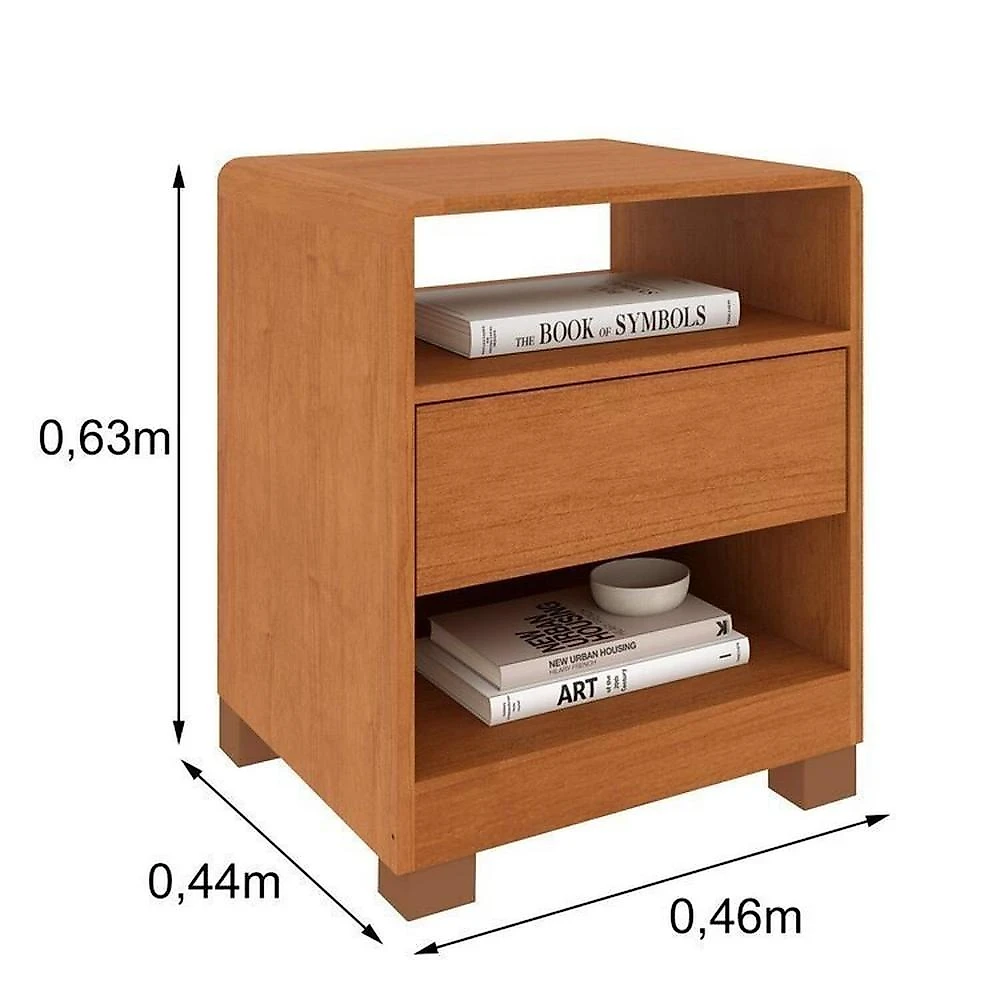 Conjunto Cama Solteiro Mônaco com 2 Mesas de Cabeceira 1 Gaveta Luna em Mdf Cinamomo/Cinamomo