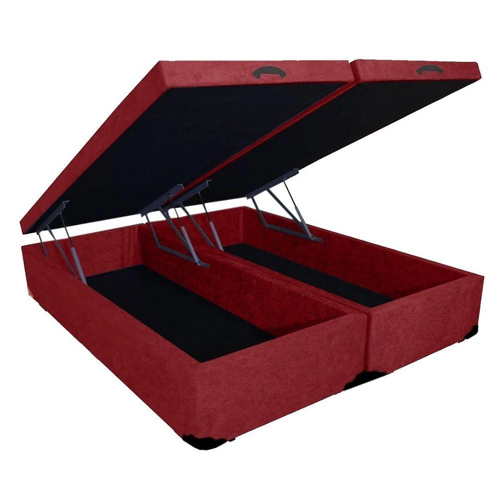 Base Box Baú Casal Bipartido Vermelho Suede 138x188