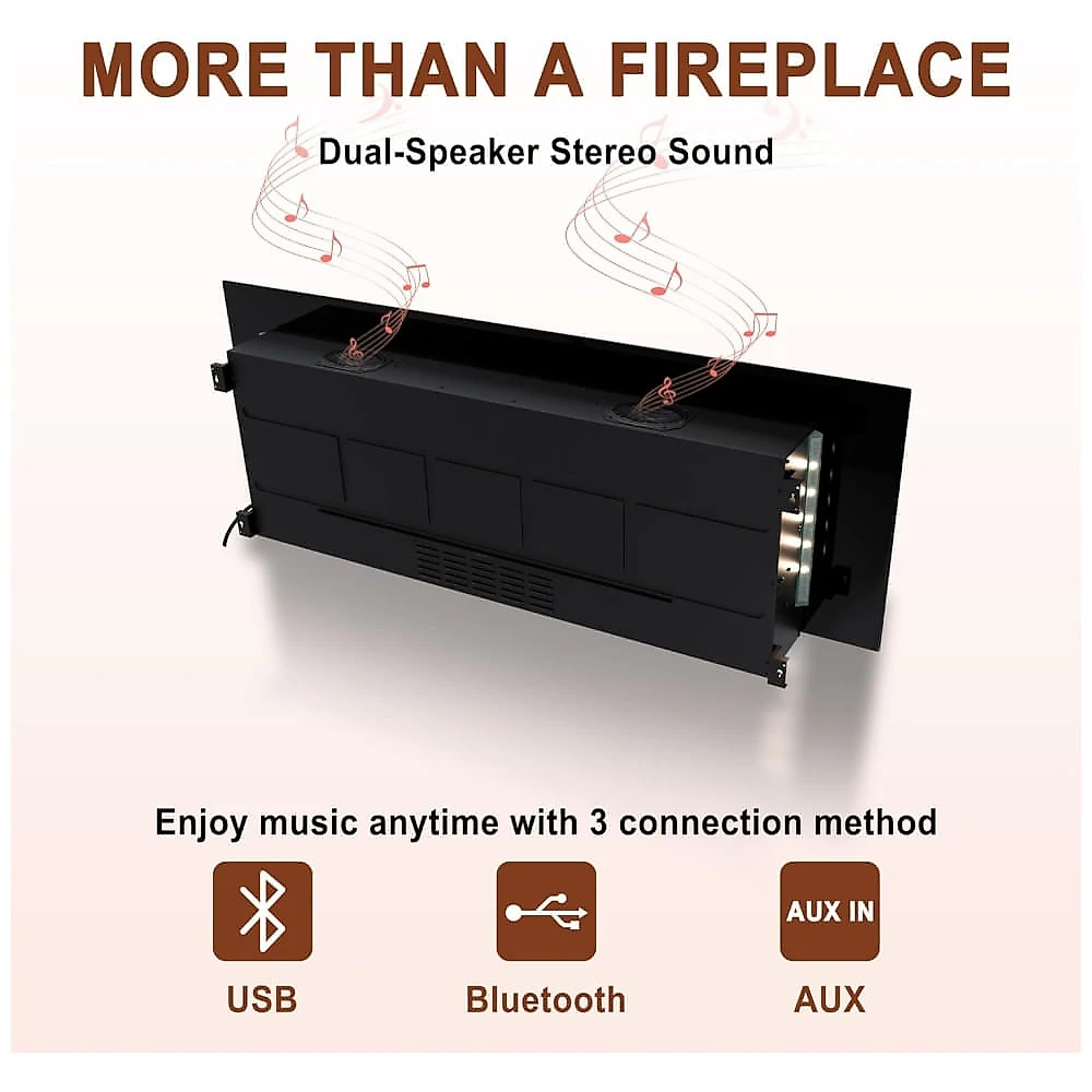 Lareira Elétrica de Embutir Ultrafina A45x127L cm com Controle Remoto, Temporizador 8H, Baixo Ruído e Alto-Falantes v...