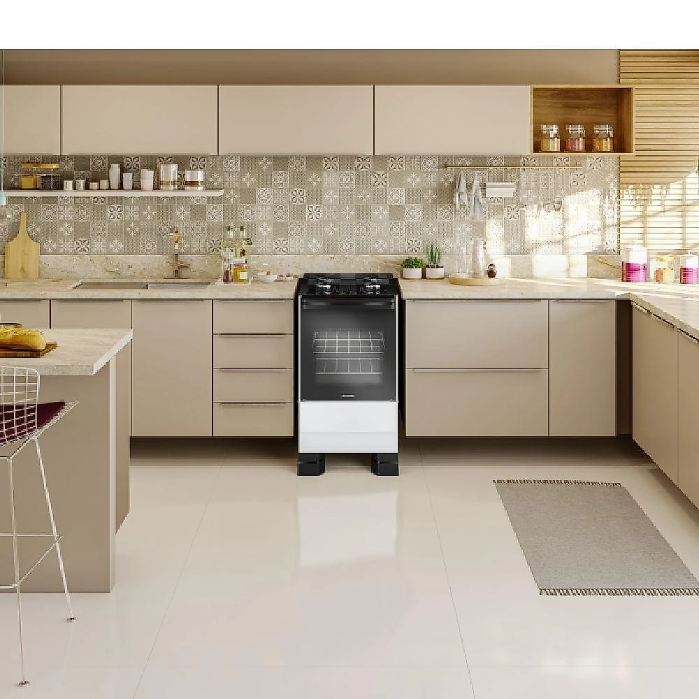 Fogão mueller 4 bocas branco bivolt mesa de vidro grades ferro fundido mfv4bf