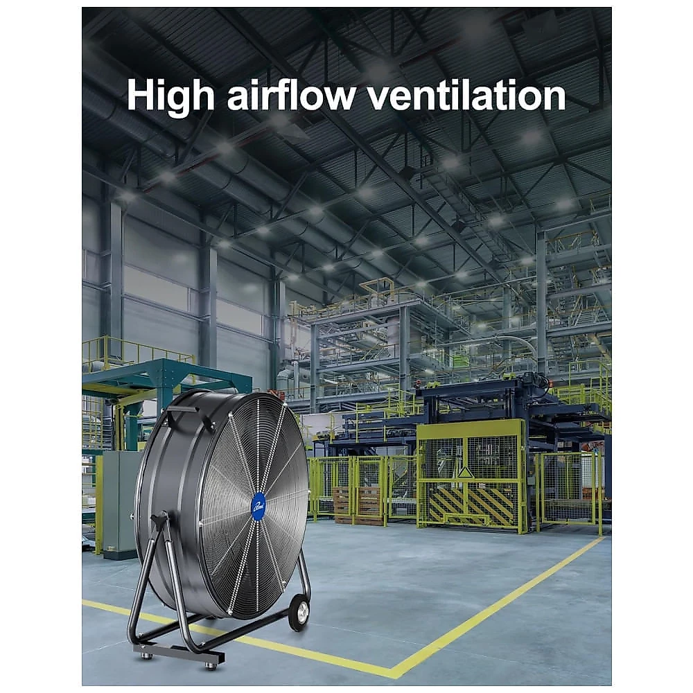 Ventilador Industrial de Tambor iLIVING 76 cm Preto, Alta Velocidade 8300 CFM, 3 Velocidades, Voltagem 110V