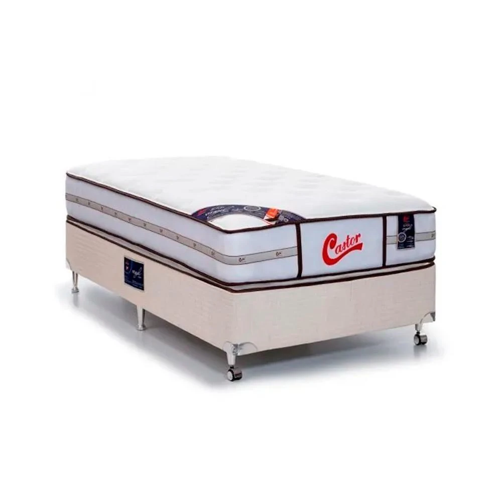 Cama Box + Colchão Castor Solteiro Vitagel Classic Double Face Pocket 88x188x63cm