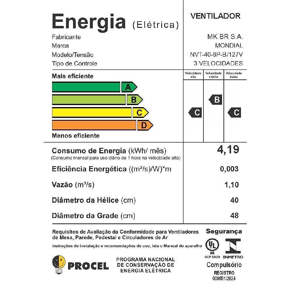 Ventilador de mesa mondial nvt-40-8p-b turbo 40cm 8 pás preto 127v 3798-01