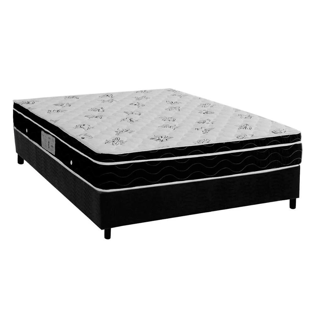 Kit Cama Box Casal Physical Euro Pillow Molas Suede Preto Ortobom